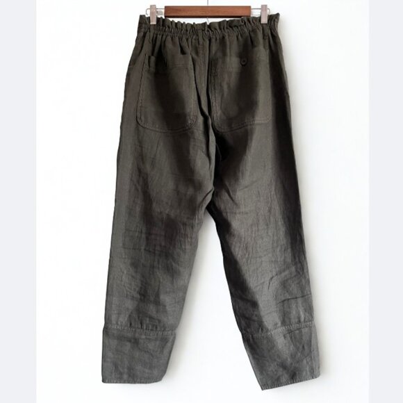 Wrap London 100% Linen Tapered Trousers Olive Green Utility Style Size 8 - Picture 6 of 10